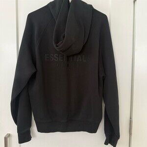 Fear of God Essentials Hoodie Mens XS Black Pullover Rubber Logo Hooded